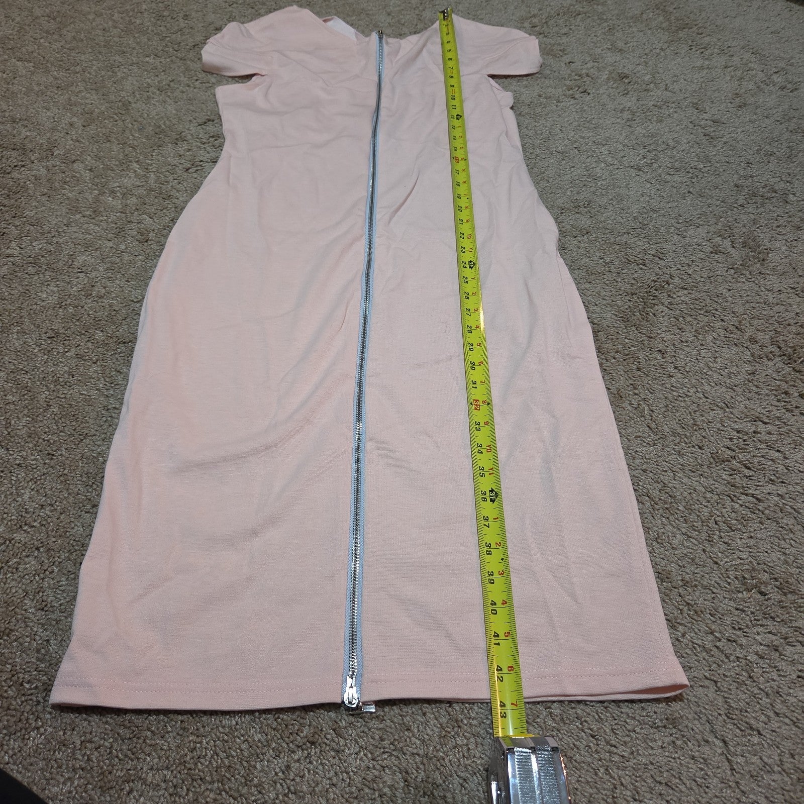Blush Pink Midi Dress Full Zip Cutout Short Sleeve Bodycon XXL