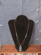 Lia Sophia Blue Bead Double Loop Necklace Antique Gold Tone Boho