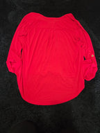 Michael Kors Blouse Red Zip Top Women Large Roll Tab Sleeve Jersey Shirt Used