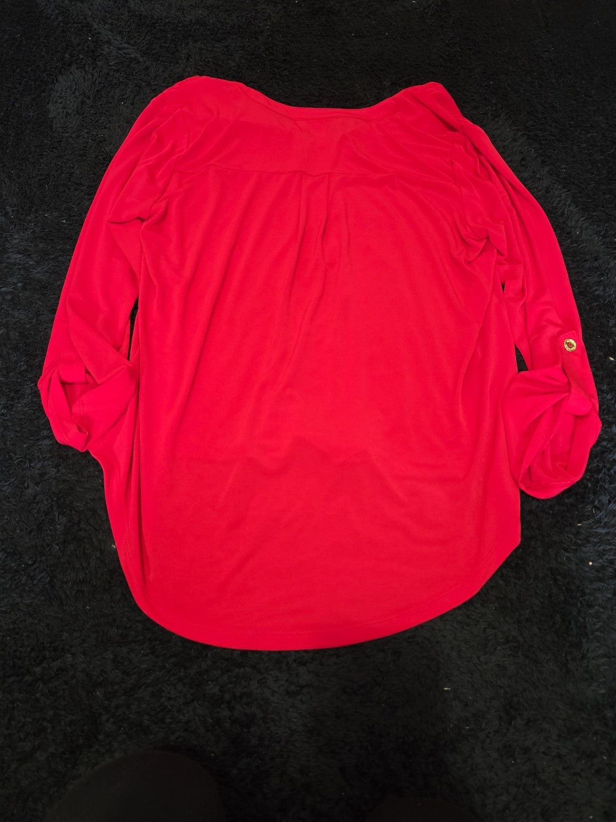 Michael Kors Blouse Red Zip Top Women Large Roll Tab Sleeve Jersey Shirt Used