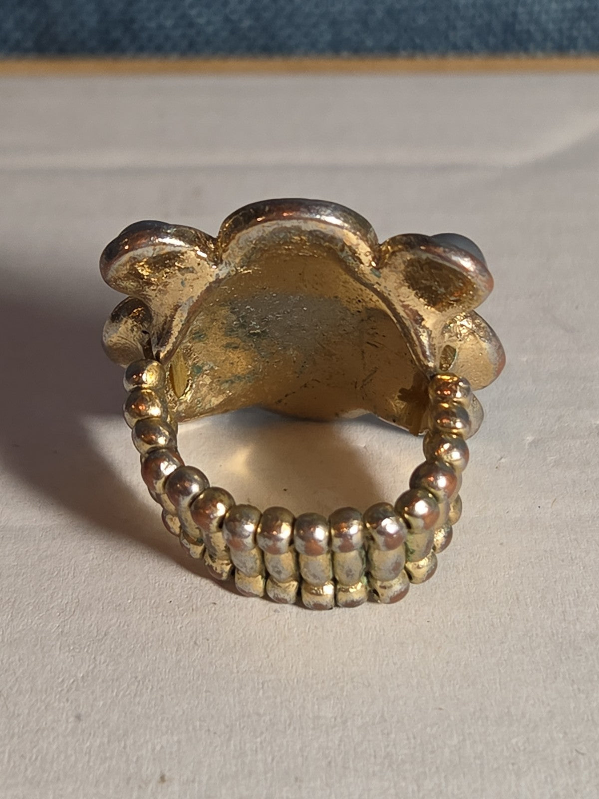 Sarah Coventry Pearl Rhinestone Flower Ring Vintage  Adjustable