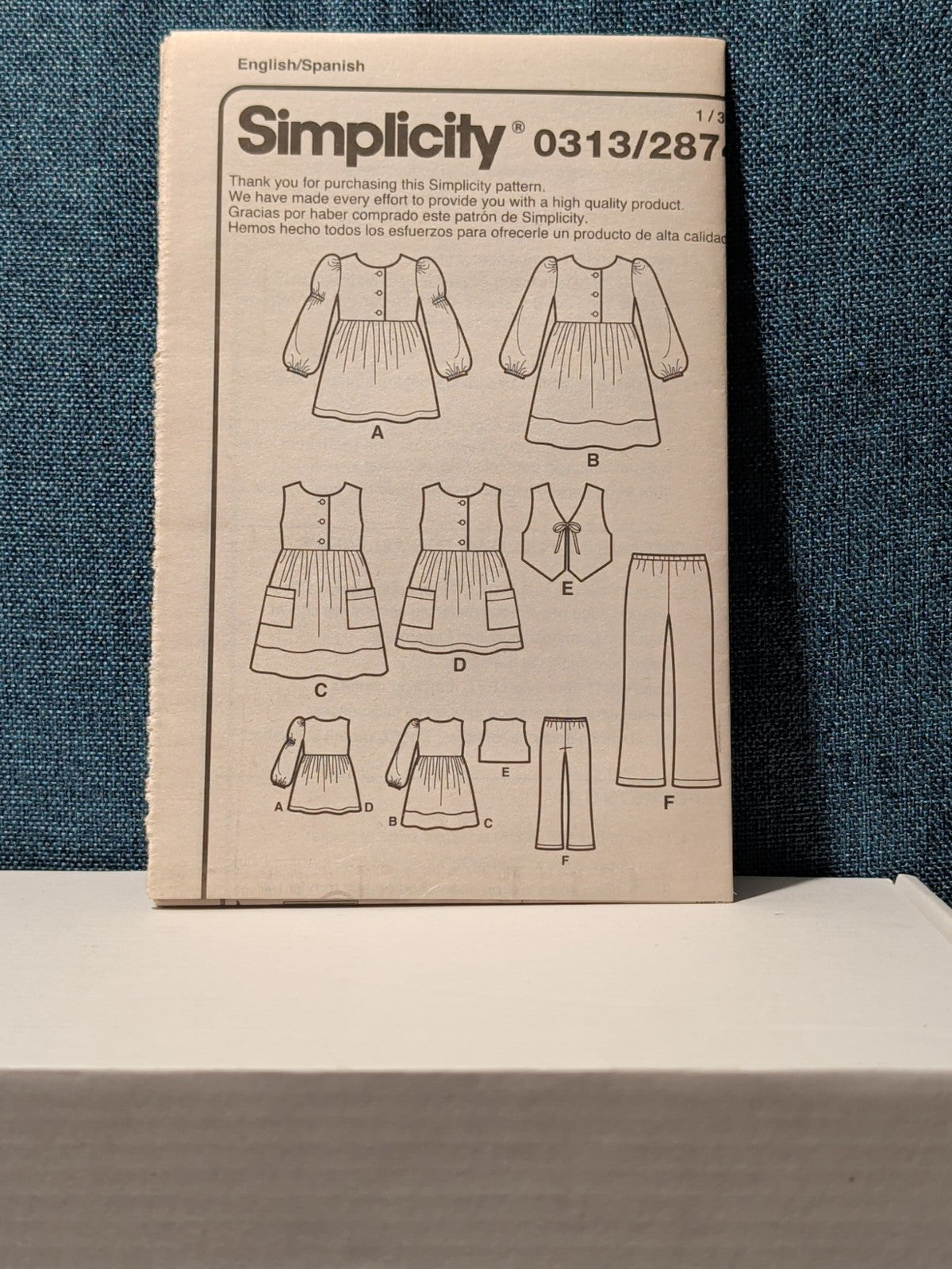Simplicity 0313 Girls Wardrobe Pattern Sz 3-8 Jumper Vest Top Pants Uncut 2874