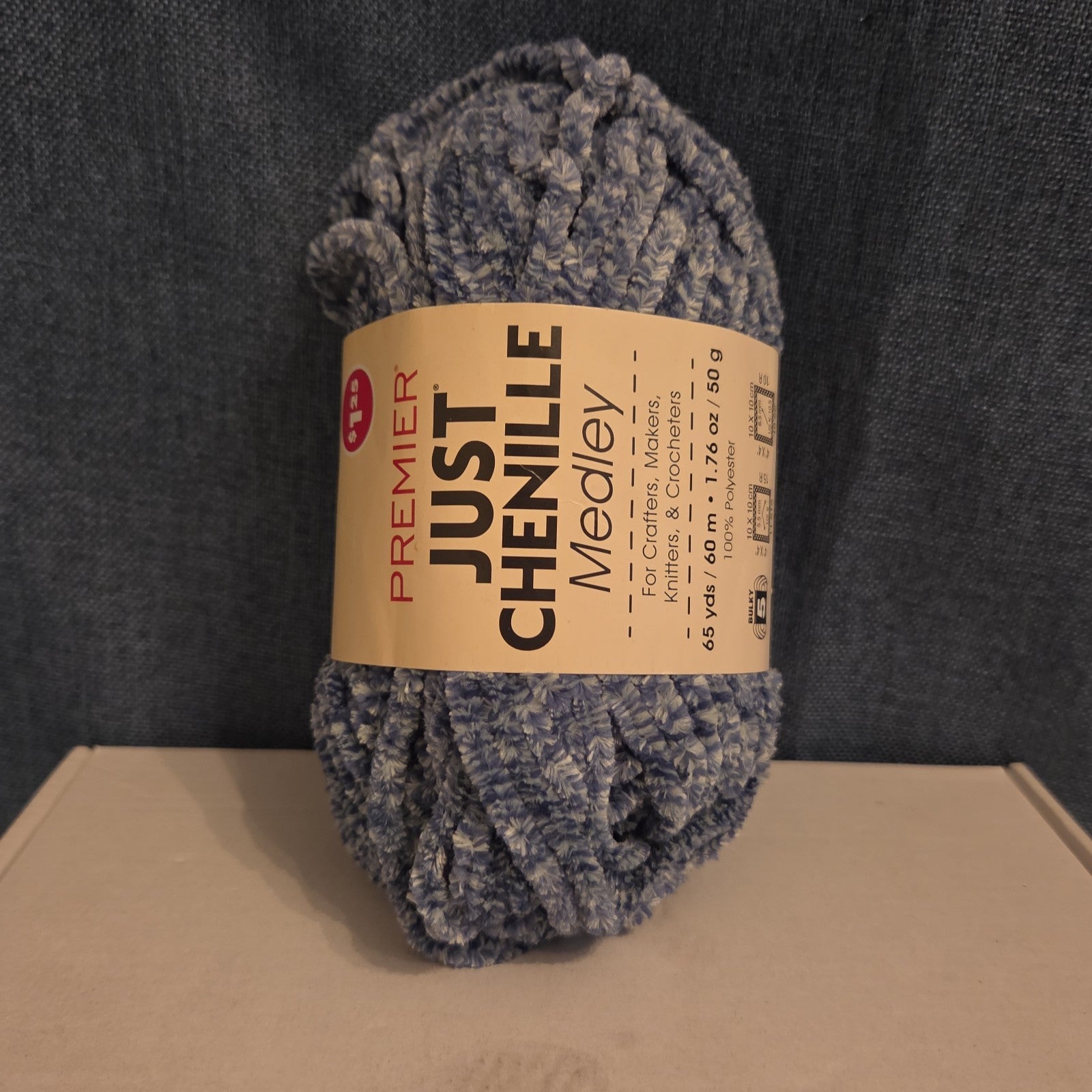 Premier Just Chenille Medley Yarn Navy Blue Lot 202 Bulky 5 Polyester