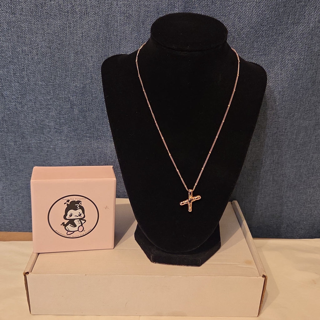 Pixie The Penguin Letter X Necklace Rose Gold Tone Puffy Coquette NIB