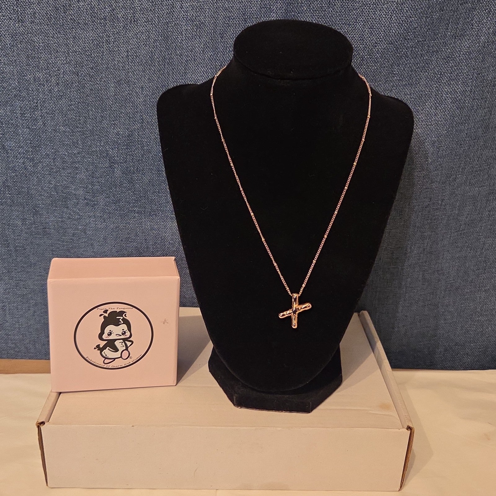 Pixie The Penguin Letter X Necklace Rose Gold Tone Puffy Coquette NIB