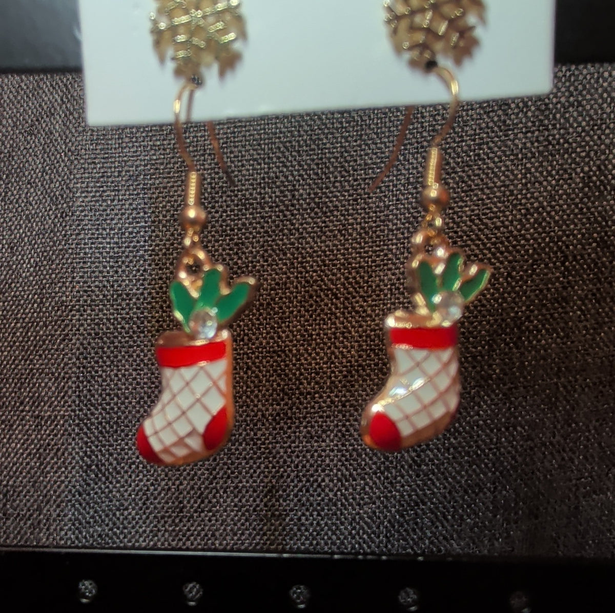 Christmas Stocking Snowflake Earring 2-Pair Set Enamel Gold-Tone Holiday NEW