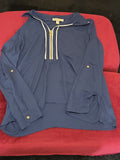 Michael Kors Blouse XL Navy Blue Zip Front Roll Tab Sleeve Shirt Gently Used