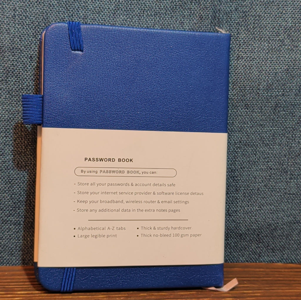 Password Book Internet Logbook Organizer Alphabetical Tabs Blue 4x5"