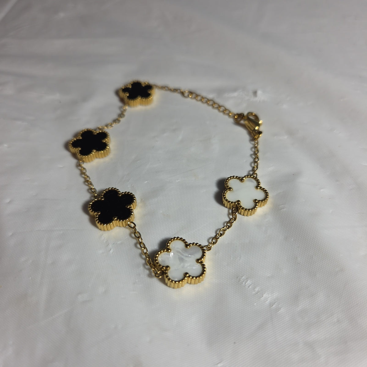 3PC Jewelry Set Black White Gold Tone Necklace Bracelet Earrings