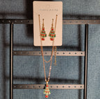 Christmas Tree Necklace Earring Set Gold Tone Enamel Holiday