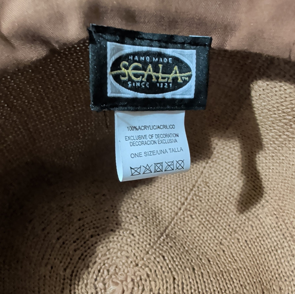 Scala Wide Brim Floppy Sun Hat Brown Acrylic Woven Packable Travel Retro