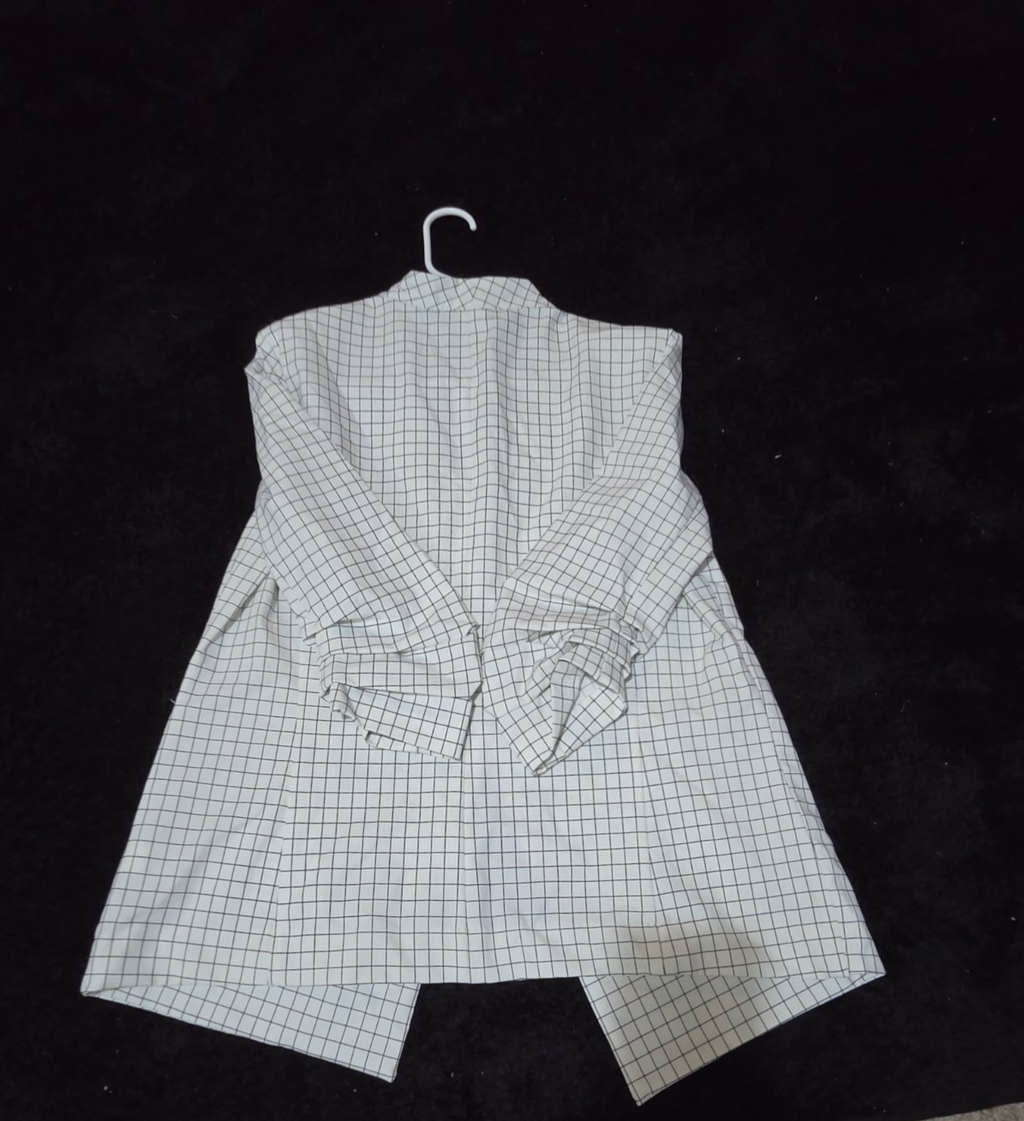 Rachel Zoe Open Front Blazer Women's S White Black Check 3/4 Sleeve Ruche Size L
