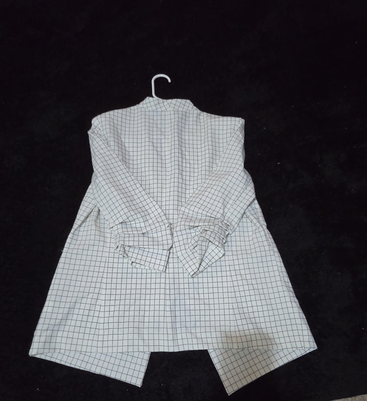 Rachel Zoe Open Front Blazer Women's S White Black Check 3/4 Sleeve Ruche Size L