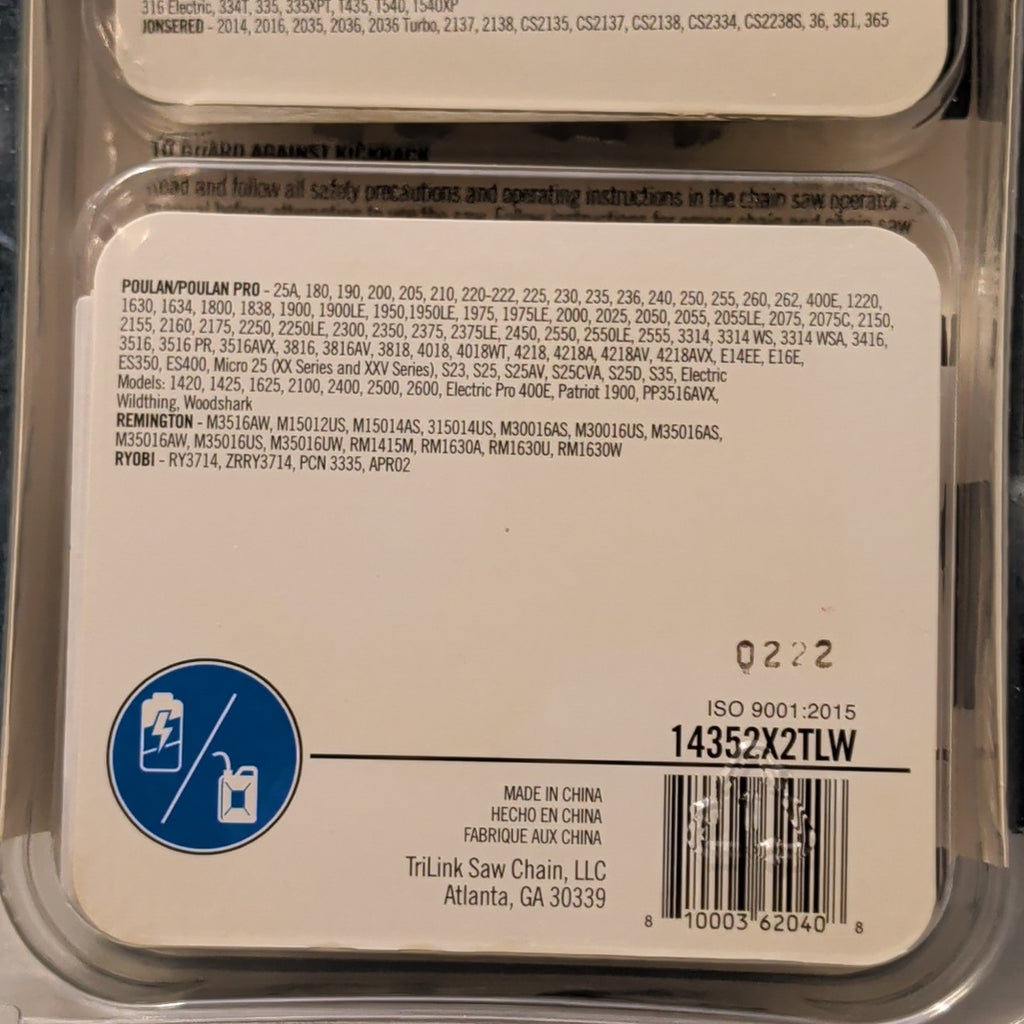 TriLink 14 Inch Chainsaw Chain 2 Pack S52 .043 52 Drive Links Husqvarna Poulan