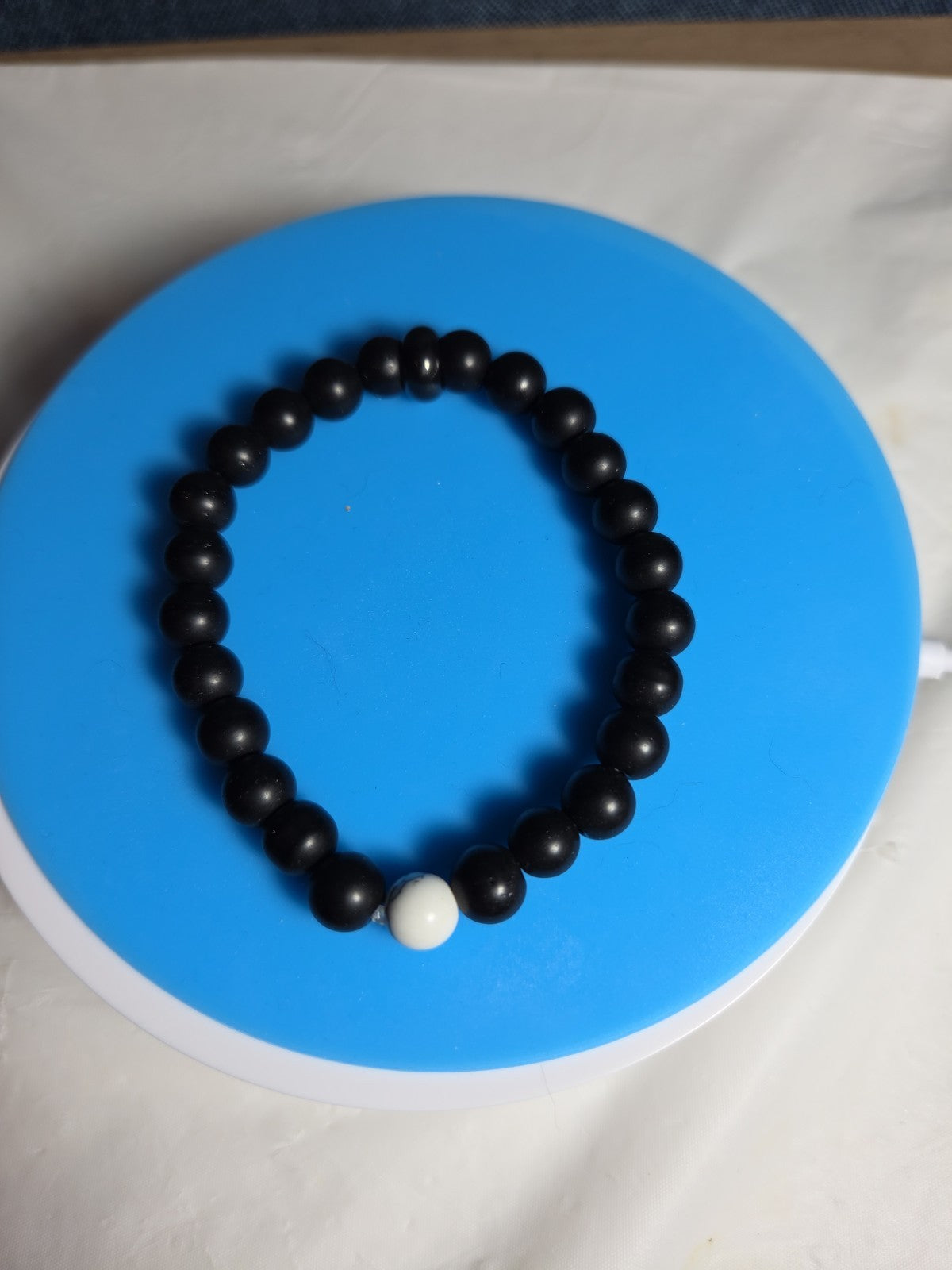 Natural Stone Bead Stretch Bracelet Matte Black White Howlite