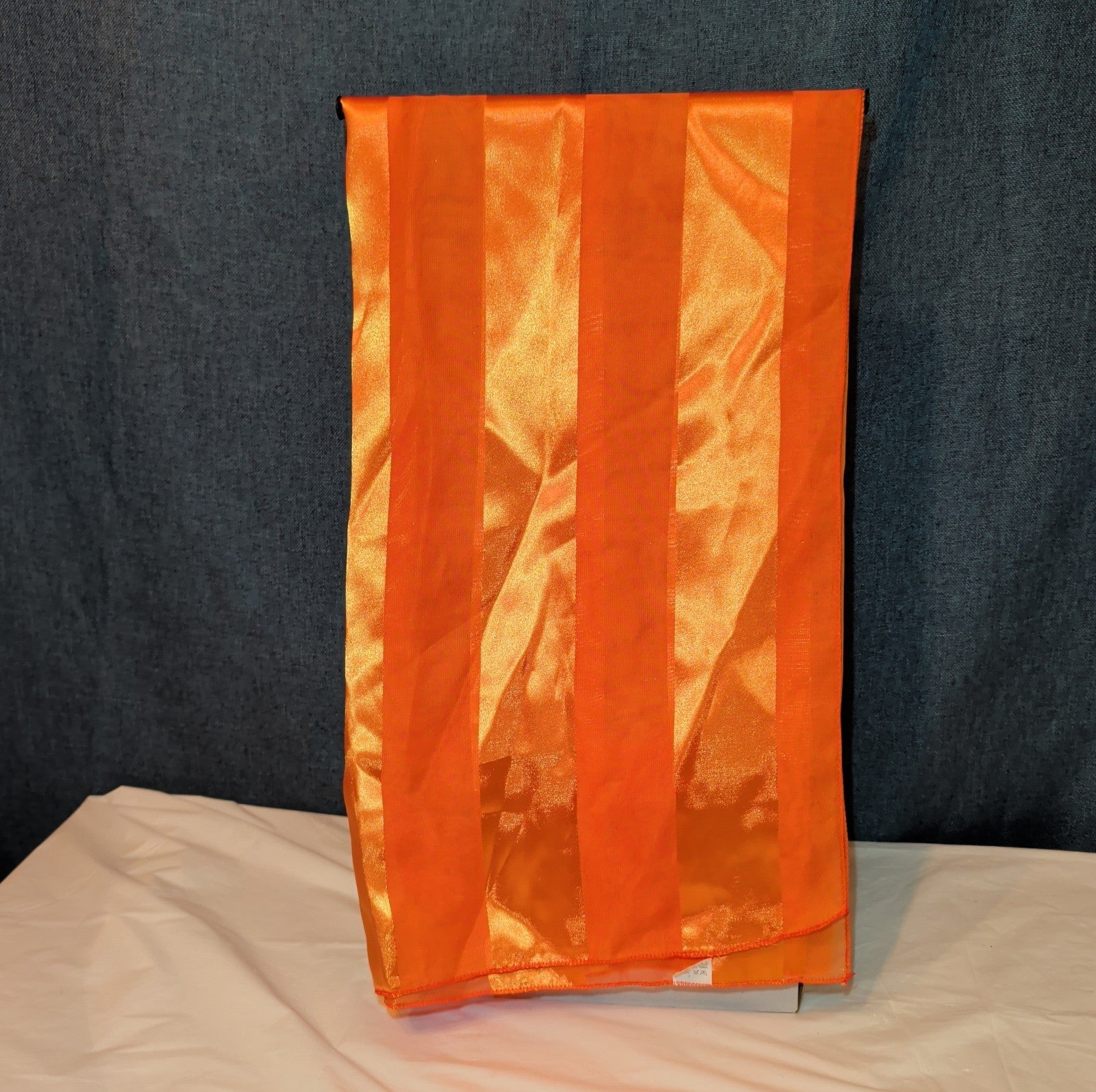 Vintage Orange Striped Scarf Sheer Satin Oblong Rectangular Wrap Retro