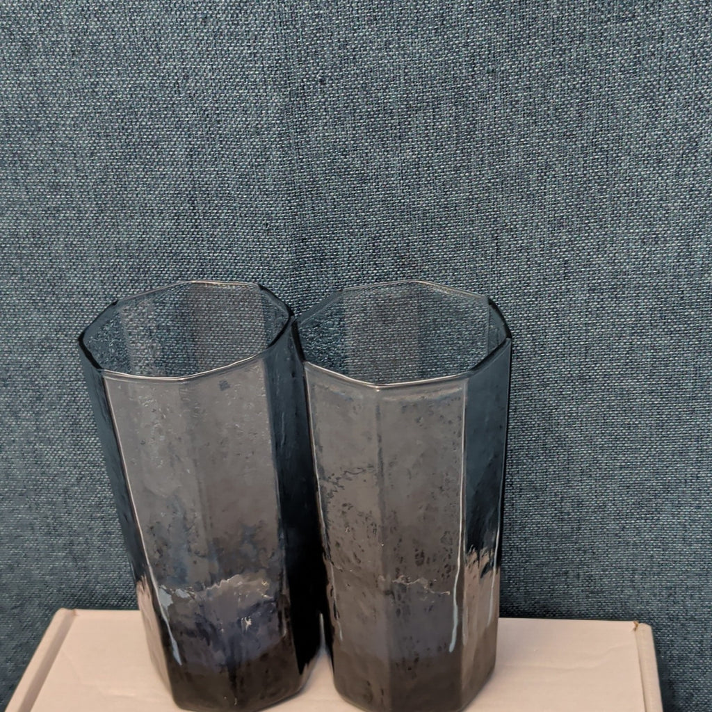 Set of 4 Libbey FACETS Cobalt Blue Glasses | 8-Panel Octagon Highball Tumblers