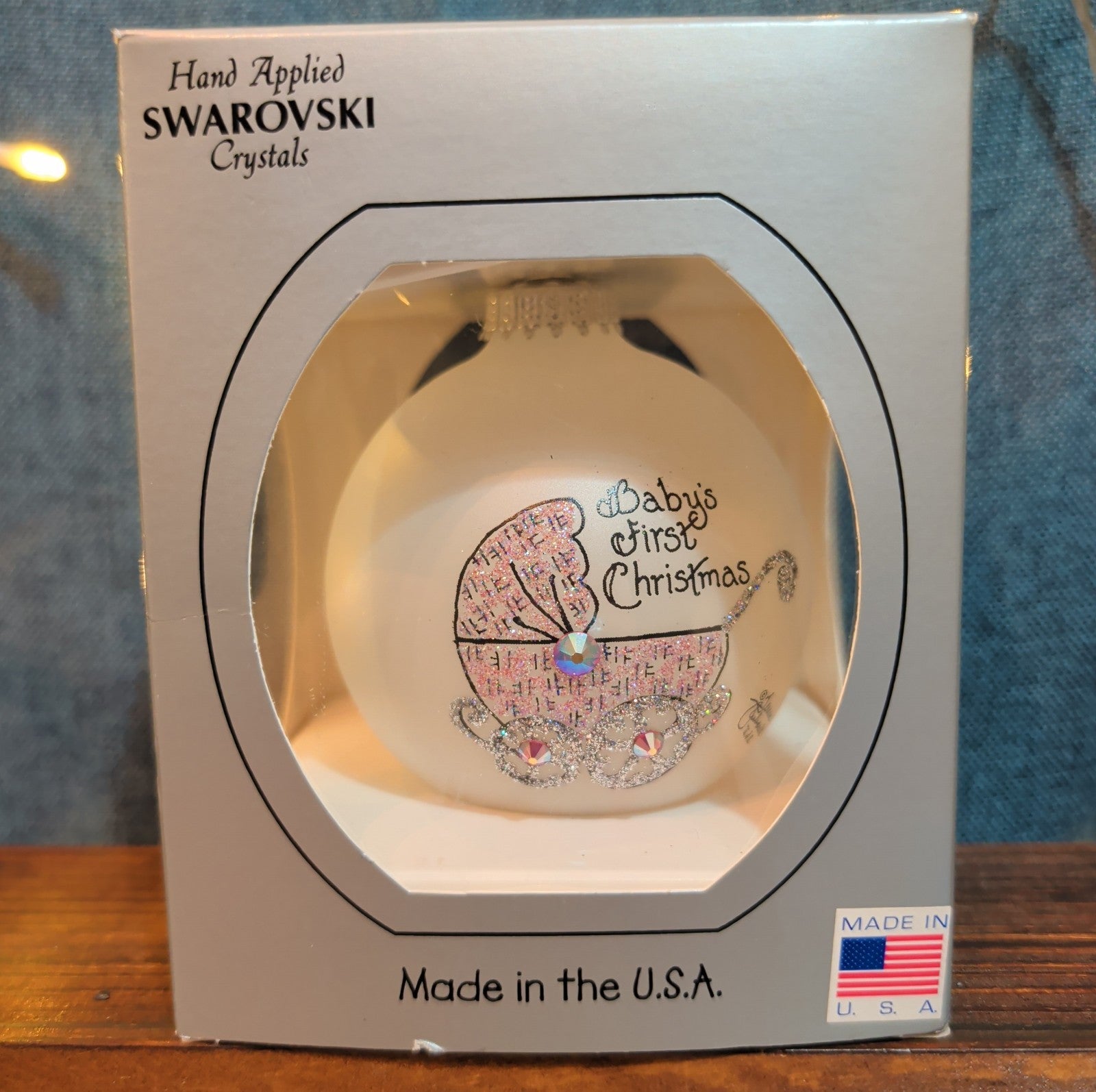 Heart Gifts By Teresa Babys First Christmas Glass Ornament Pink Swarovski