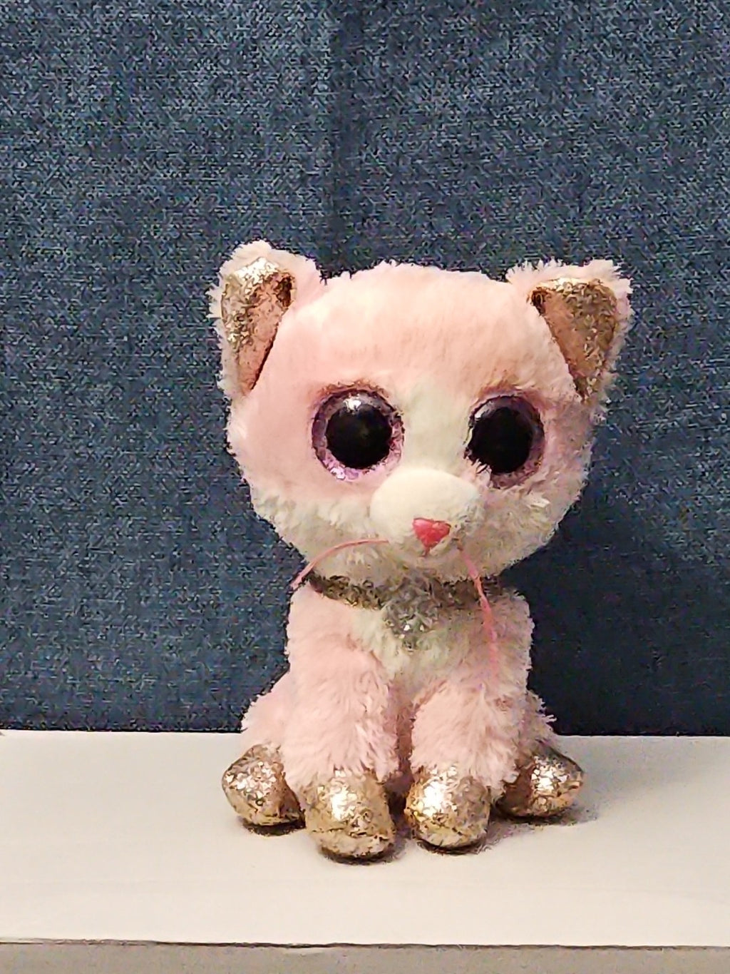 Ty Beanie Boos Fiona Pink Cat Plush | Glitter Eyes & Gold Feet | 6-9"