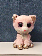 Ty Beanie Boos Fiona Pink Cat Plush | Glitter Eyes & Gold Feet | 6-9"