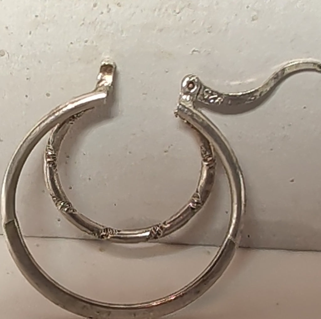 Double Hoop 925 Sterling Silver Textured Y2K