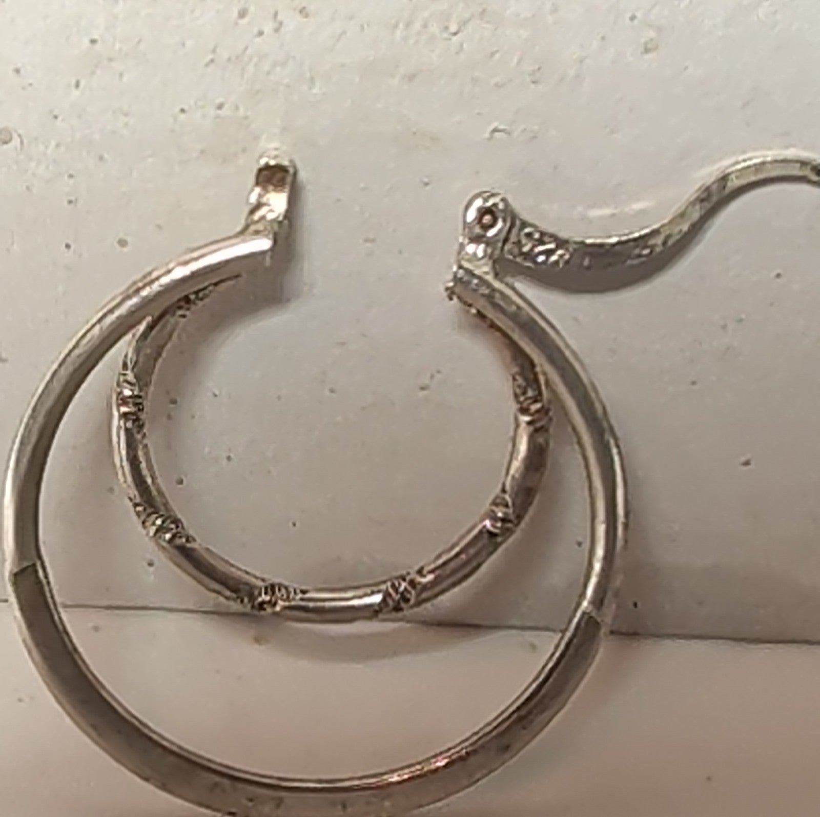 Double Hoop 925 Sterling Silver Textured Y2K