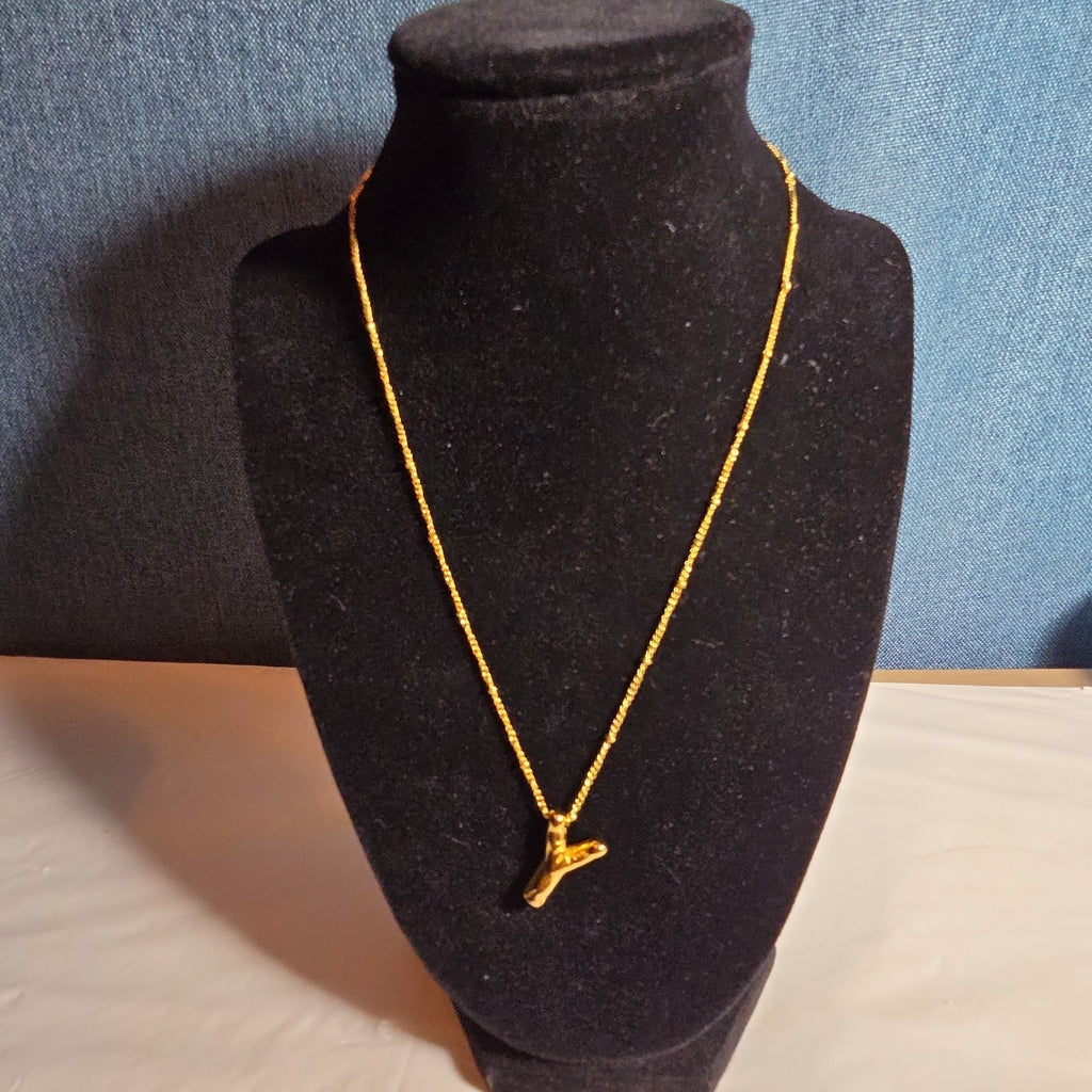 Y Initial Bubble Letter Necklace Gold Tone Satellite