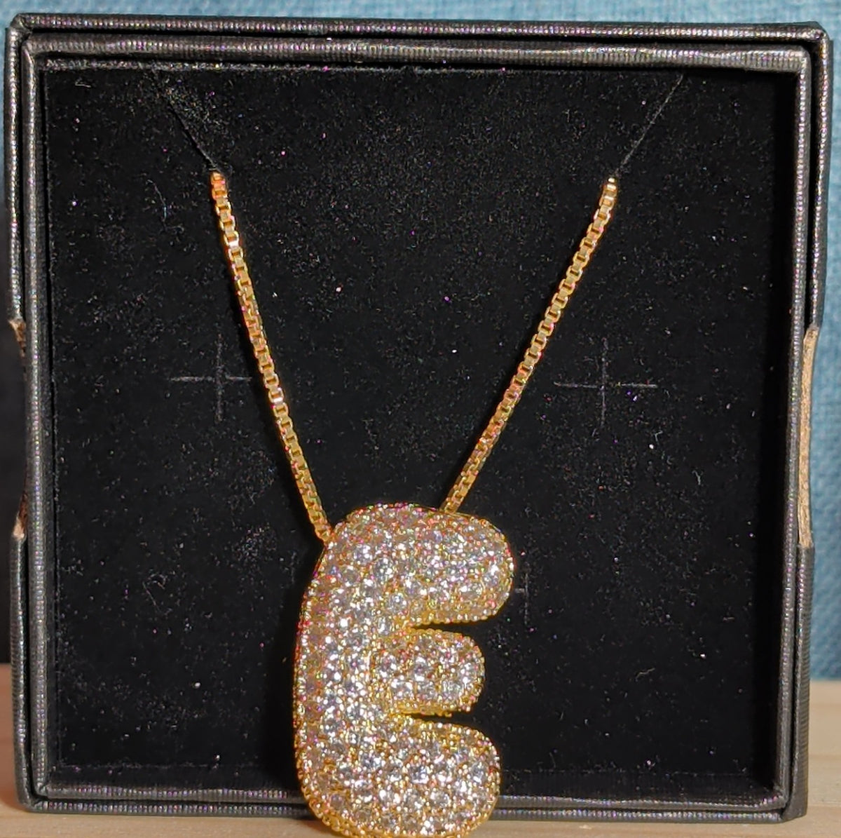Bubble Letter E Necklace Rhinestone Gold Tone Y2K Vibe