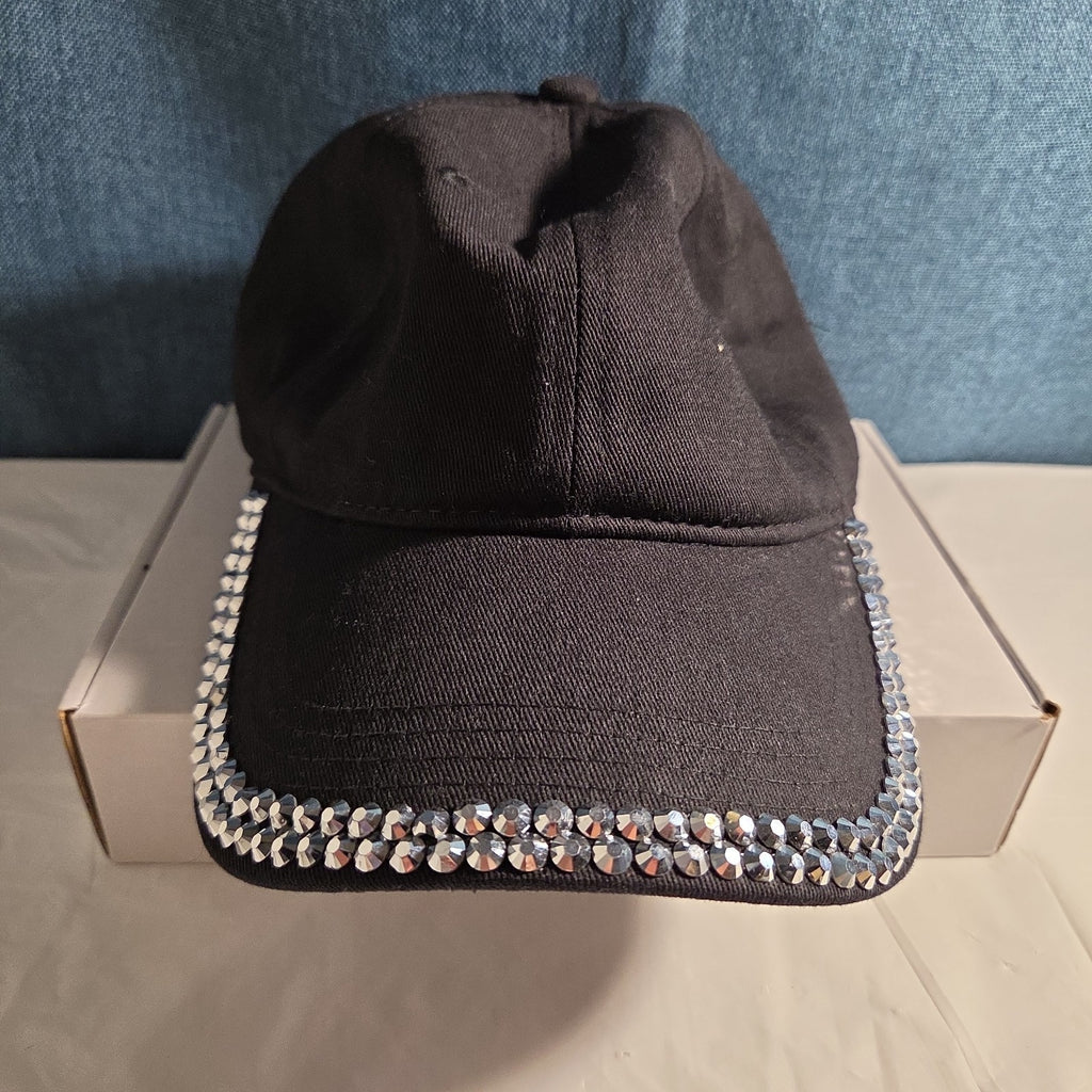 Black Rhinestone Trim Baseball Cap Peng Yuan