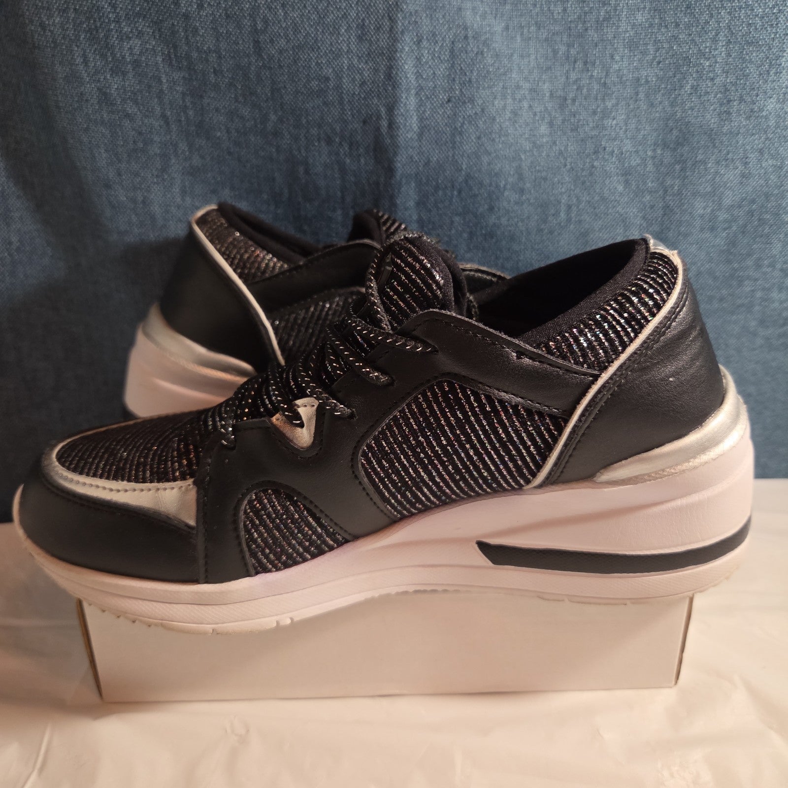 Ecko Red Black Glitter Sneakers 8.5 Georgina Shimmer Low Top Athletic Shoes