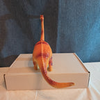 Apatosaurus Dinosaur Toy 11” Soft Vinyl Orange Red Stripe Brontosaurus Figure