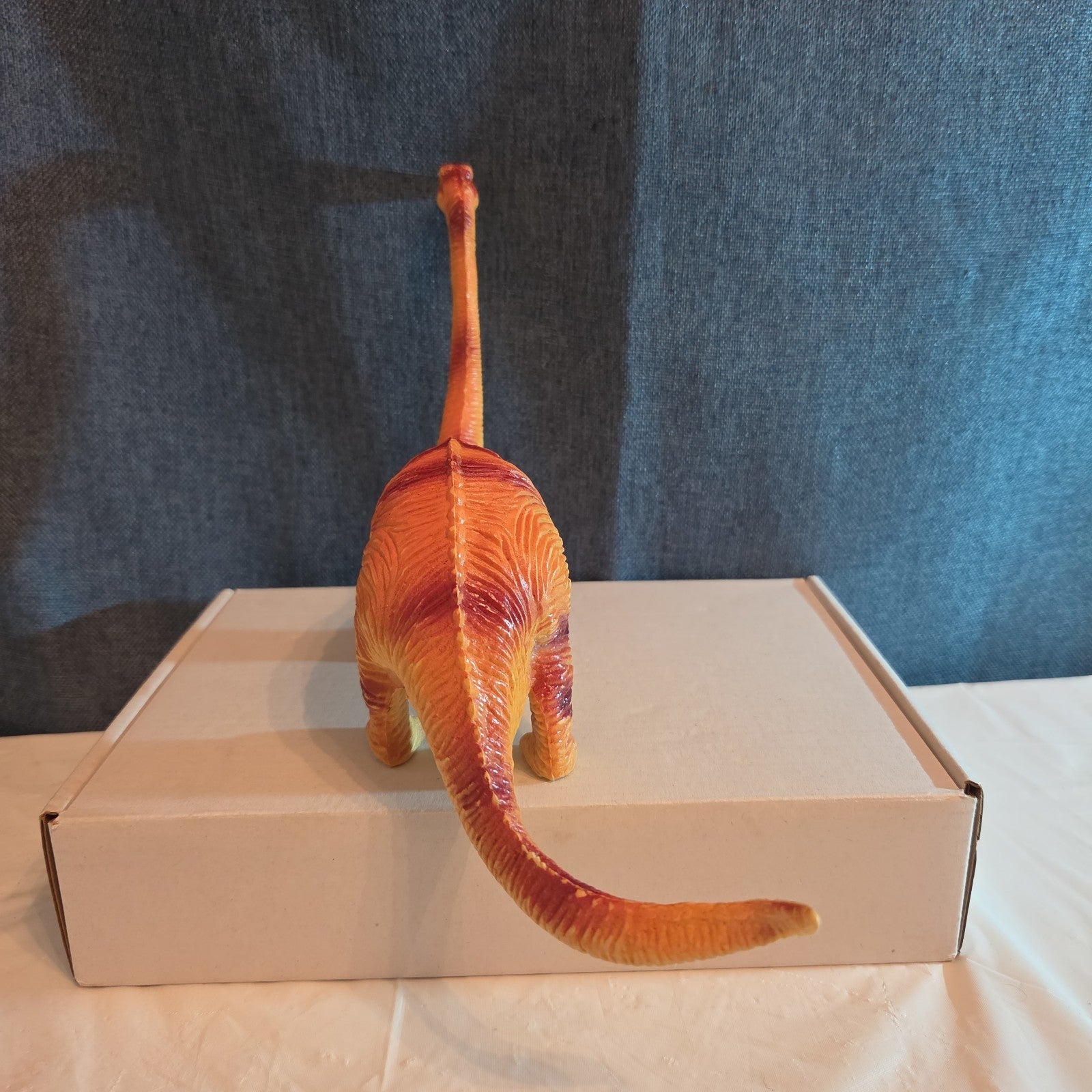 Apatosaurus Dinosaur Toy 11” Soft Vinyl Orange Red Stripe Brontosaurus Figure