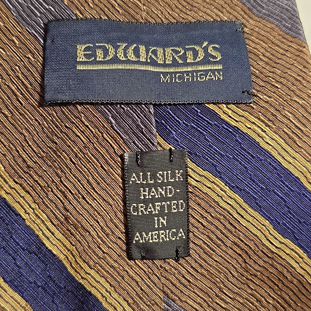 J.Z. Richards Silk Tie Edwards Michigan Brown Blue Stripe Frayed As Is Vest Tie