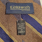 J.Z. Richards Silk Tie Edwards Michigan Brown Blue Stripe Frayed As Is Vest Tie