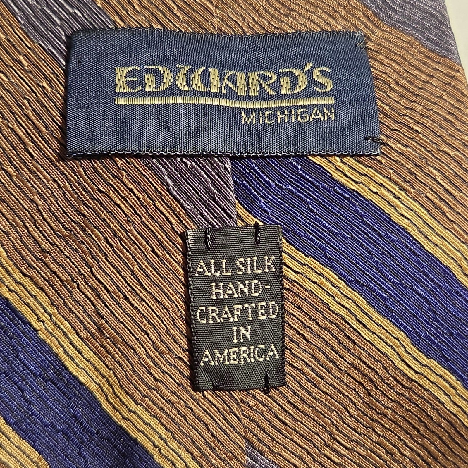 J.Z. Richards Silk Tie Edwards Michigan Brown Blue Stripe Frayed As Is Vest Tie