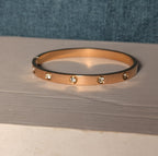Hinged Bangle Copper Rose Gold Tone Rhinestone