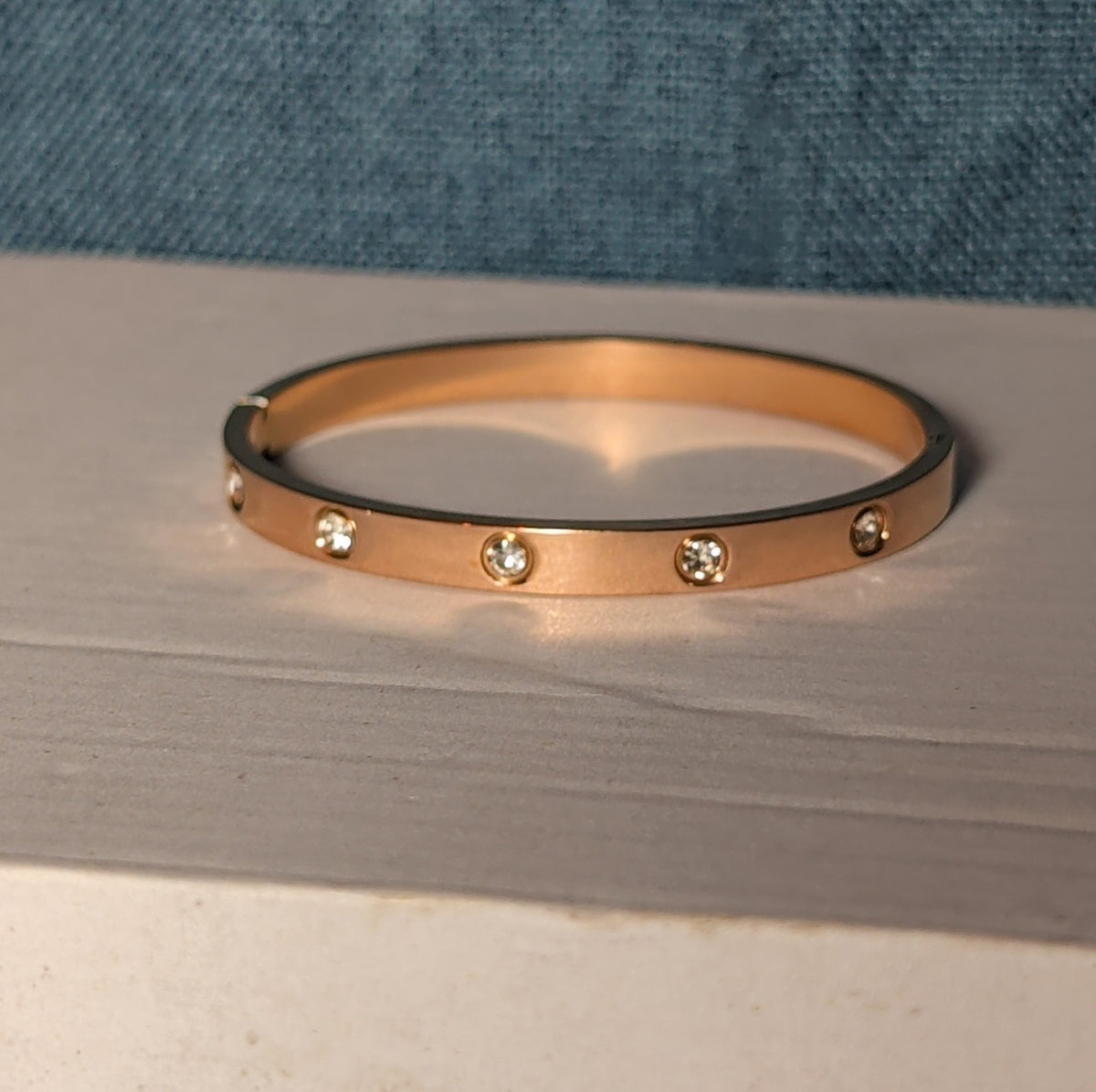 Hinged Bangle Copper Rose Gold Tone Rhinestone