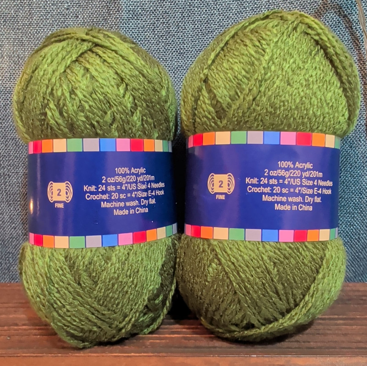 Herrschners Afghan Yarn 2 Ply Fern Green Acrylic 2 Skein Lot 0048