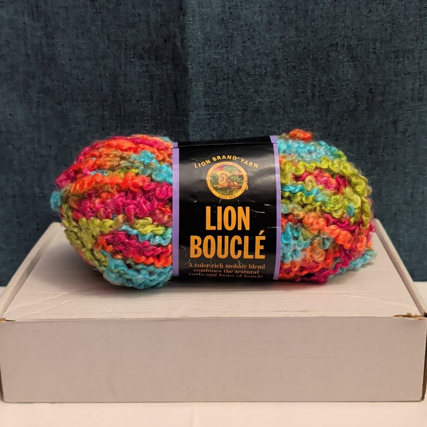 Lion Brand Lion Boucle Yarn Sorbet 205 Mohair Blend Textured Pink Teal Orange