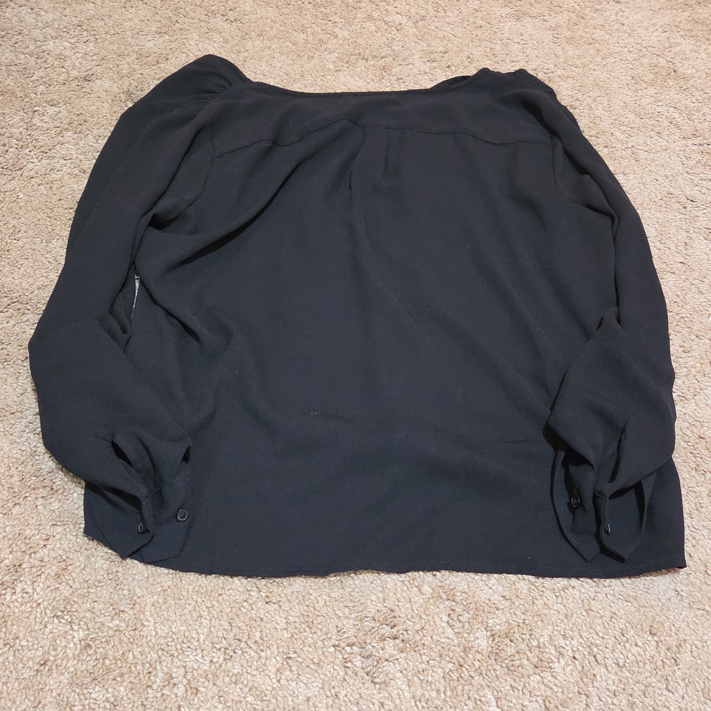 Apt 9 Black Blouse Womens XL V-Neck Roll Tab Sleeve Lightweight Shirt Casual Top
