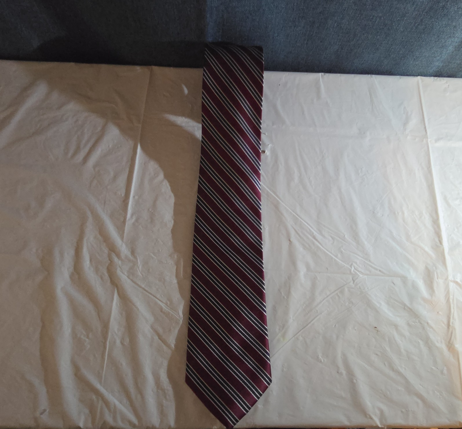 Bergamo New York Tie Burgundy Red Silver Striped Mens Silk Necktie Regimental