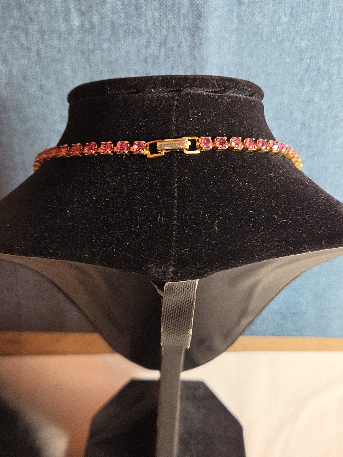 Fringe Necklace Pink Rhinestone Gold Tone Retro Glam