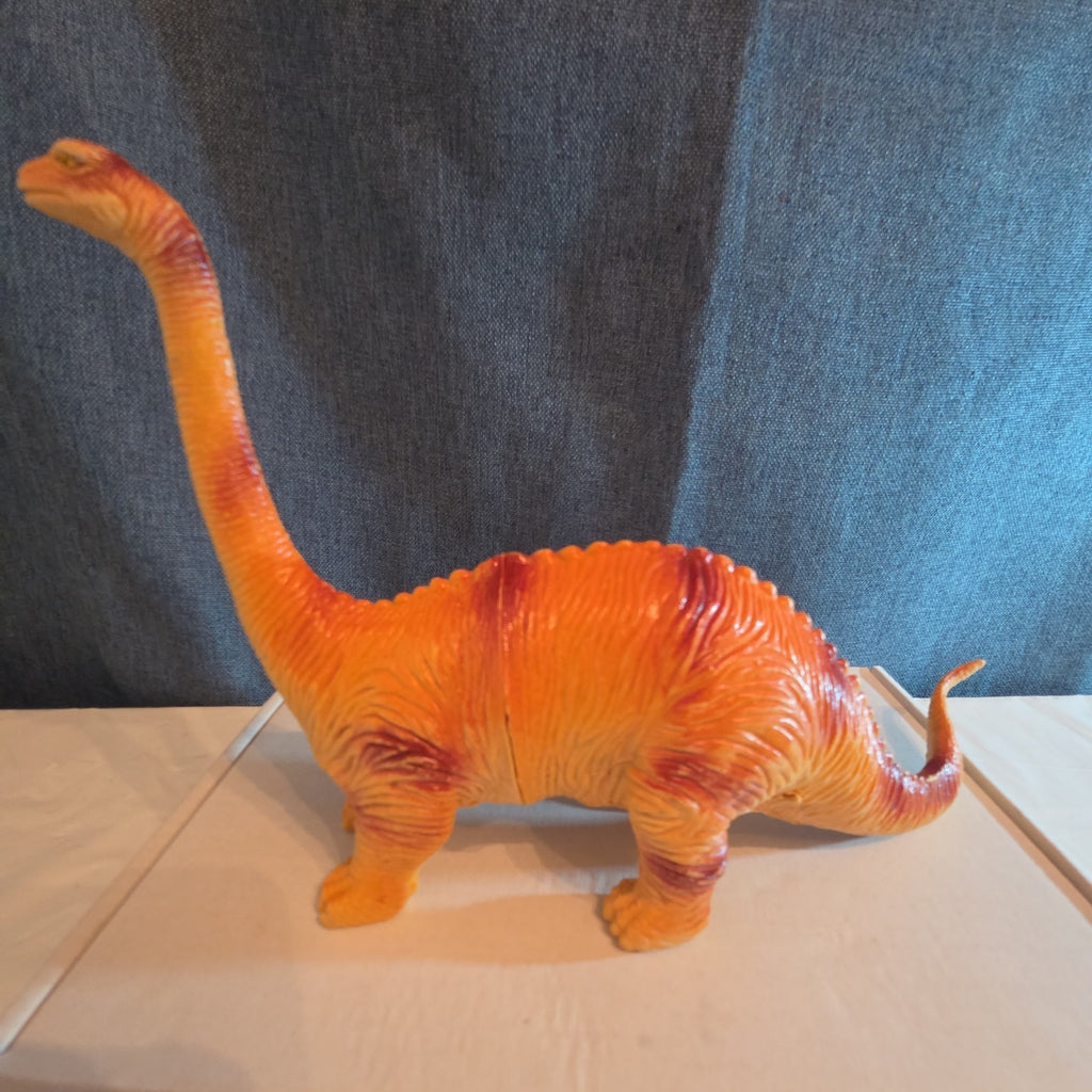 Apatosaurus Dinosaur Toy 11” Soft Vinyl Orange Red Stripe Brontosaurus Figure