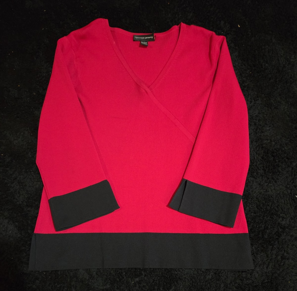 Spenser Jeremy Knit Skirt Set Large L Red Black Faux Wrap Sweater 2 Piece Vtg