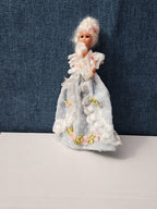 Vintage 5.5" Costume Doll | Blue Polka Dot Rococo Dress | Hard Plastic Souvenir