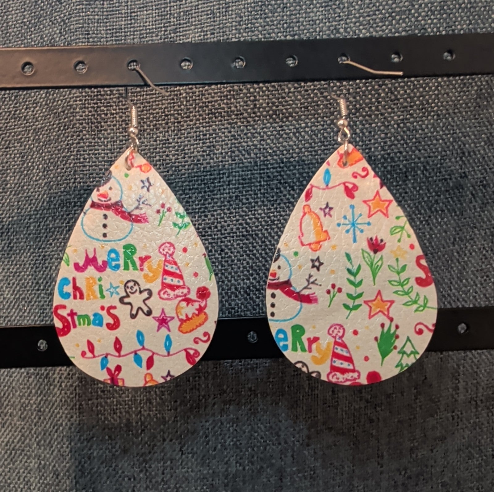 Faux Leather Teardrop Earrings Christmas Holiday Party Vibe NEW