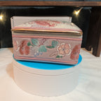 Vintage Pink Floral Porcelain Square Trinket Box Grandmillennial PreOwned