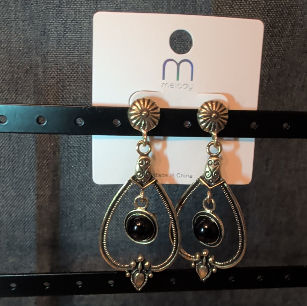 Melody Boho Western Dangle Earrings Gold Tone Black Bead Vintage Vibe