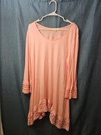 Indigo Soul Boho Tunic Top Large Pink Rayon Crochet Lace Sharkbite Hem Lagenlook