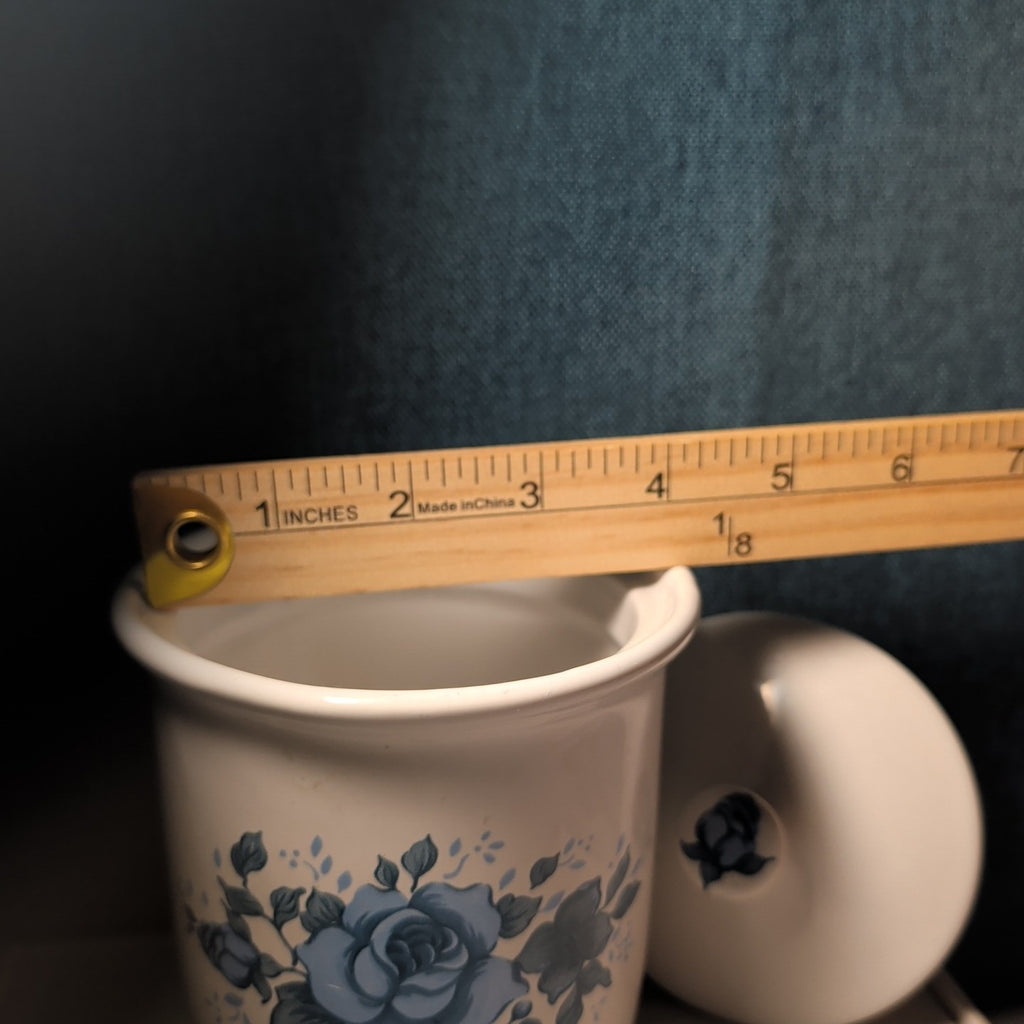 Jay Import Blue Rose Ceramic Canister with Lid Floral Farmhouse Decor 5" Jar